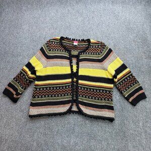 Together Cardigan Womens 16 Boho Tribal Pom Trim Open Festival Global Earthy